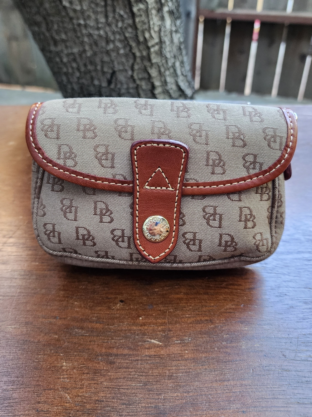 Dooney & Bourke Signature DB Monogram Mini Flap Wristlet Pouch Vintage